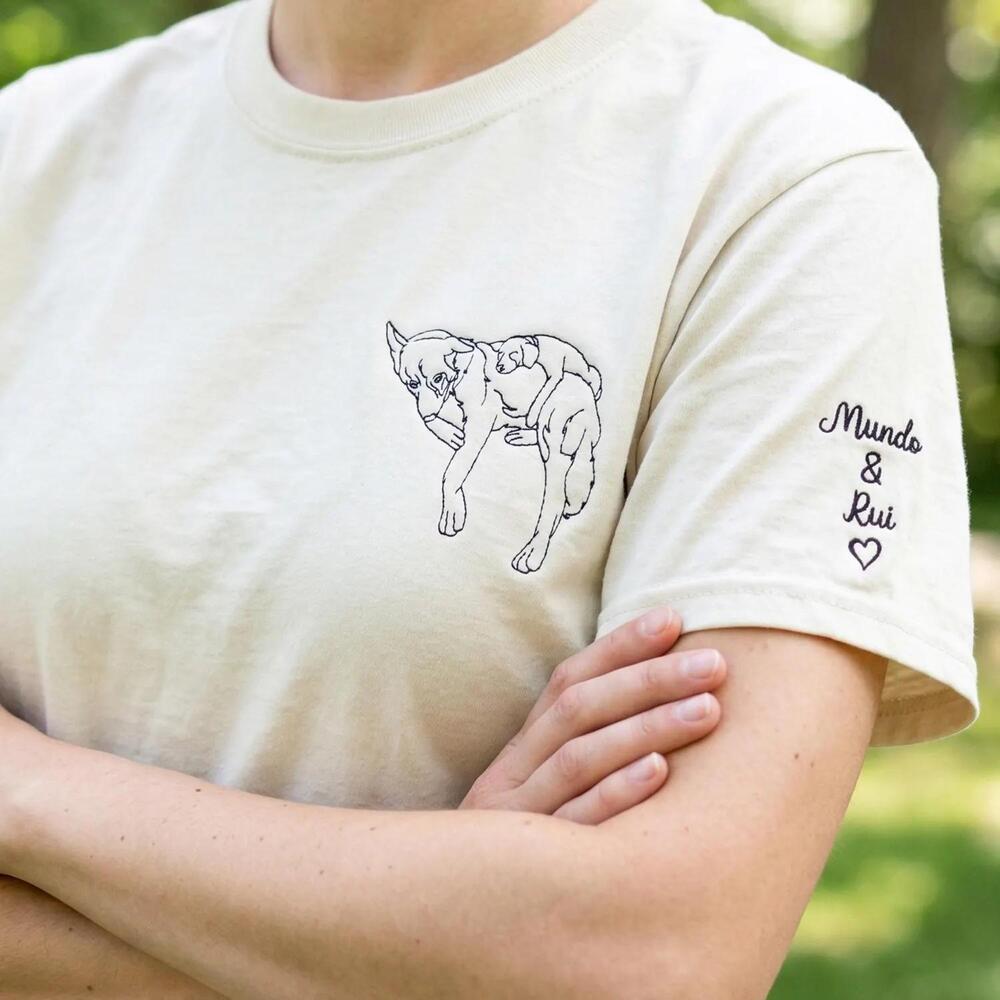 Dog Mom Portrait Shirt From Photo, Embroidered Pet Shirt